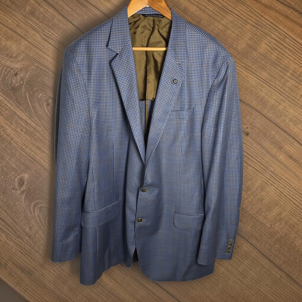 Coppley Reda Super 130s Wool Blazer Mens 46XT Blue Tan Check Sport Coat Canada